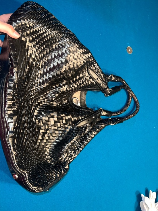 Vintage Cole Haan Woven Leather Shoulder Bag - Black